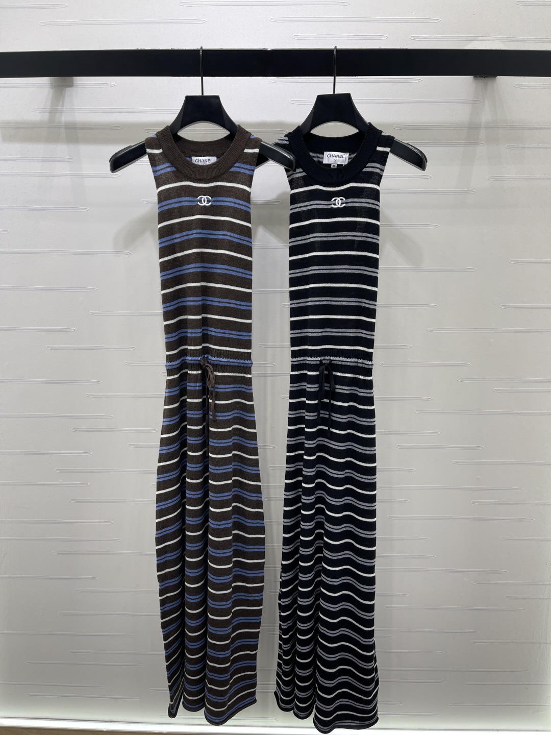 Chanel Sleeveless Knit Drawstring Maxi Dress