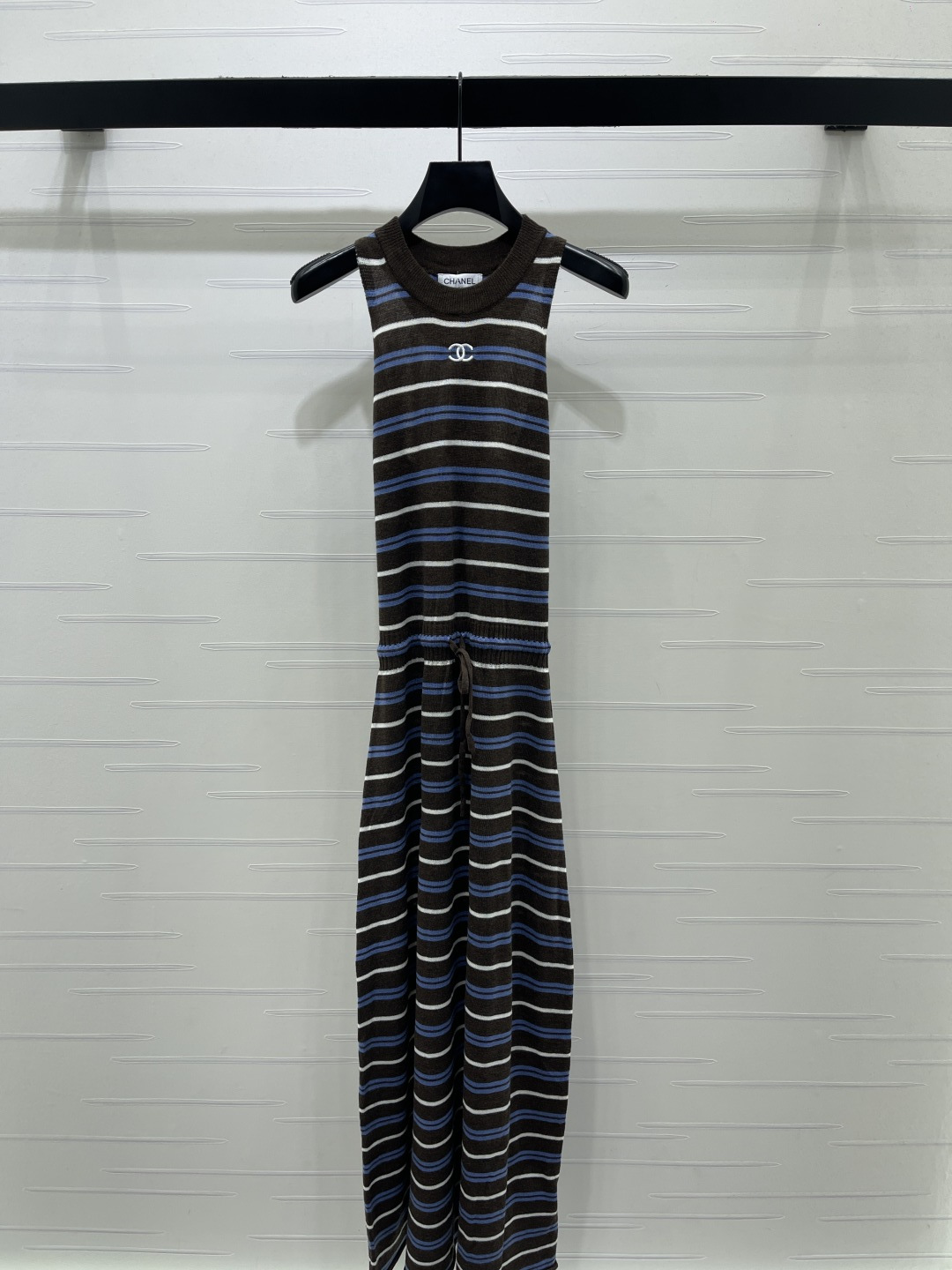 Chanel Sleeveless Knit Drawstring Maxi Dress