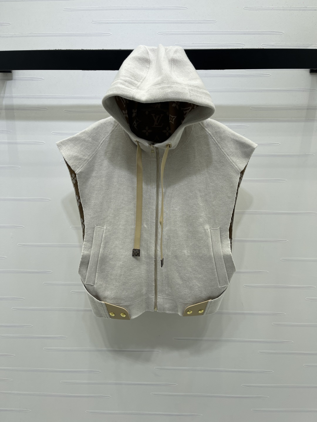 LV Reversible Hooded Sleeveless Zip Vest