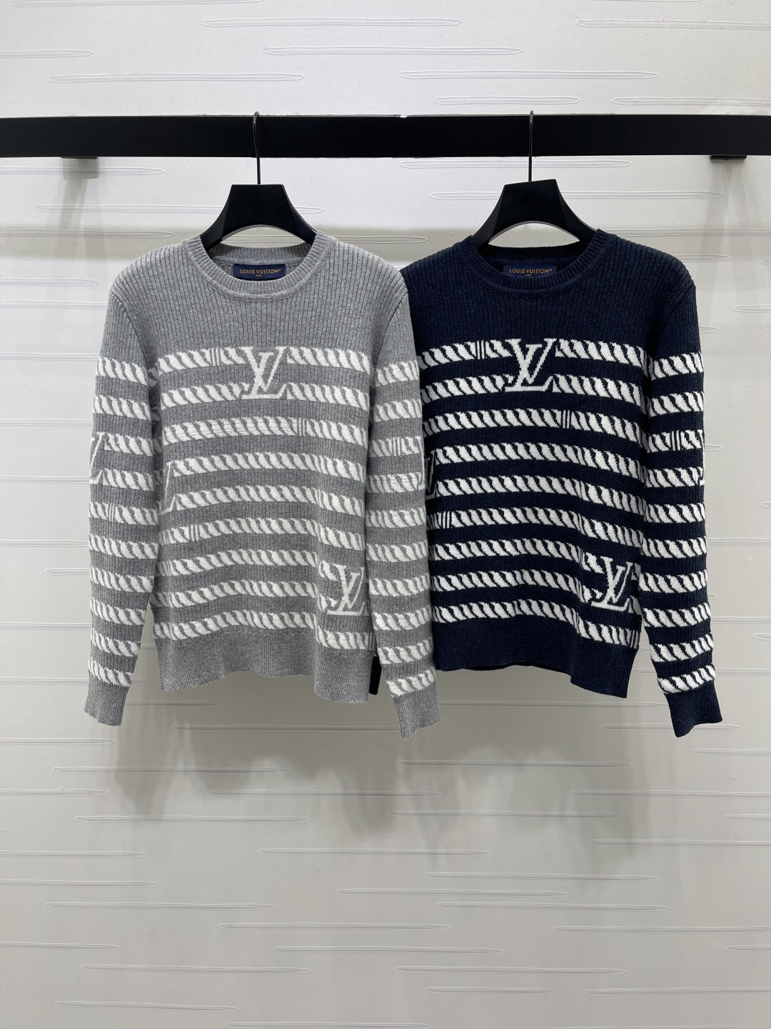 louis vuitton grey striped knit pullover