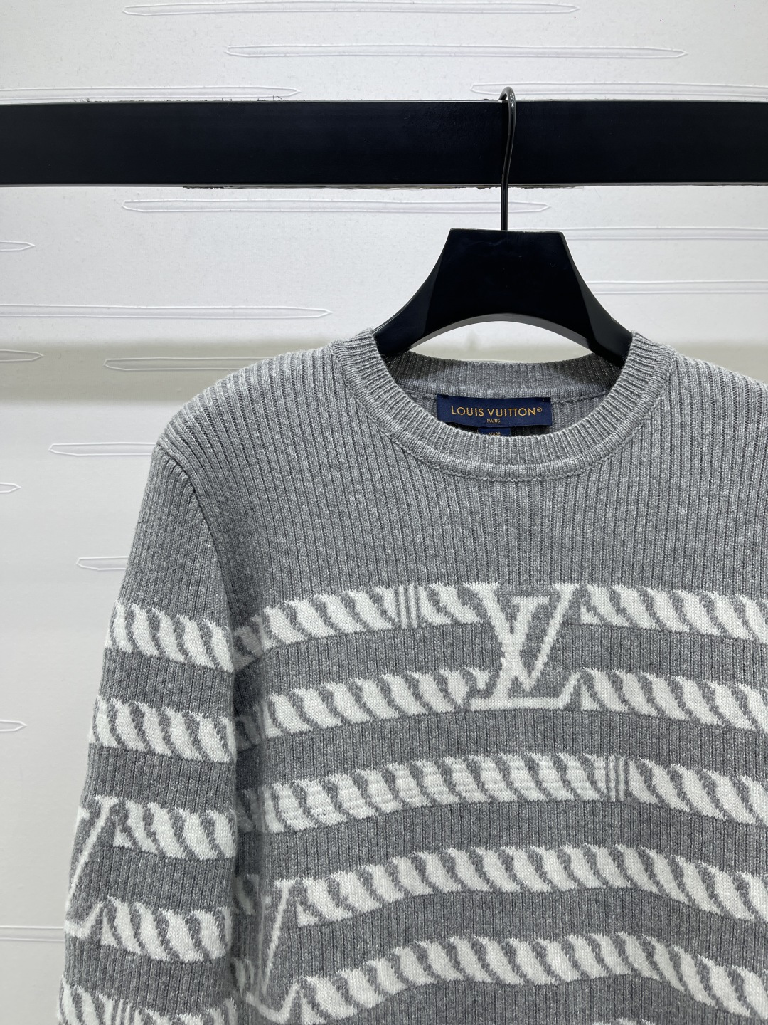 louis vuitton grey striped knit pullover