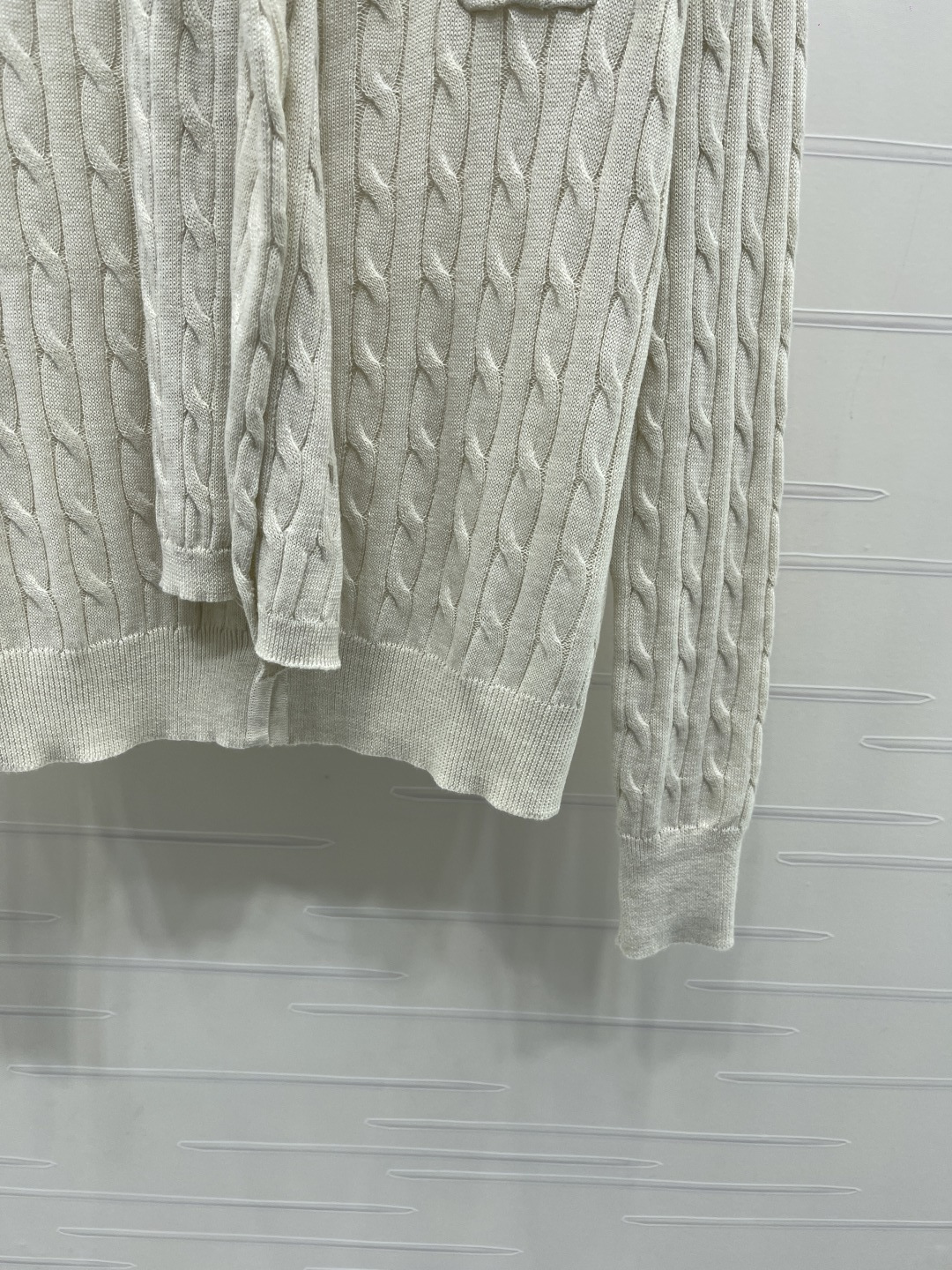 chanel logo shawl collar cable knit cardigan