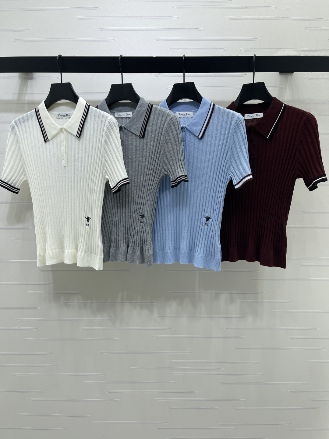 dior bee embroidered striped polo shirt
