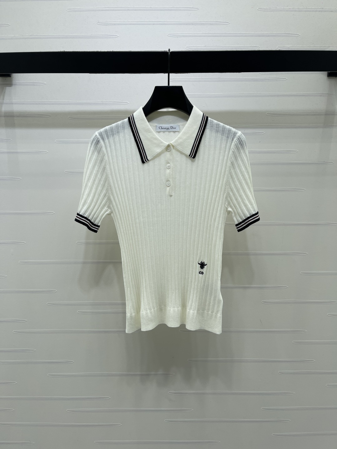 dior bee embroidered striped polo shirt