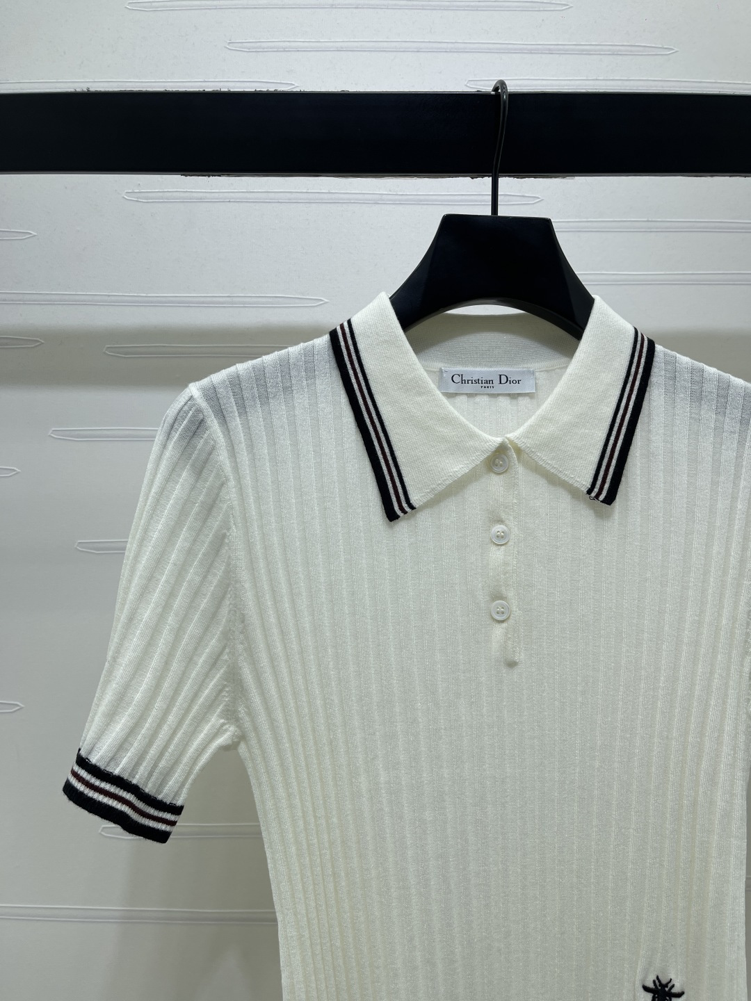 dior bee embroidered striped polo shirt