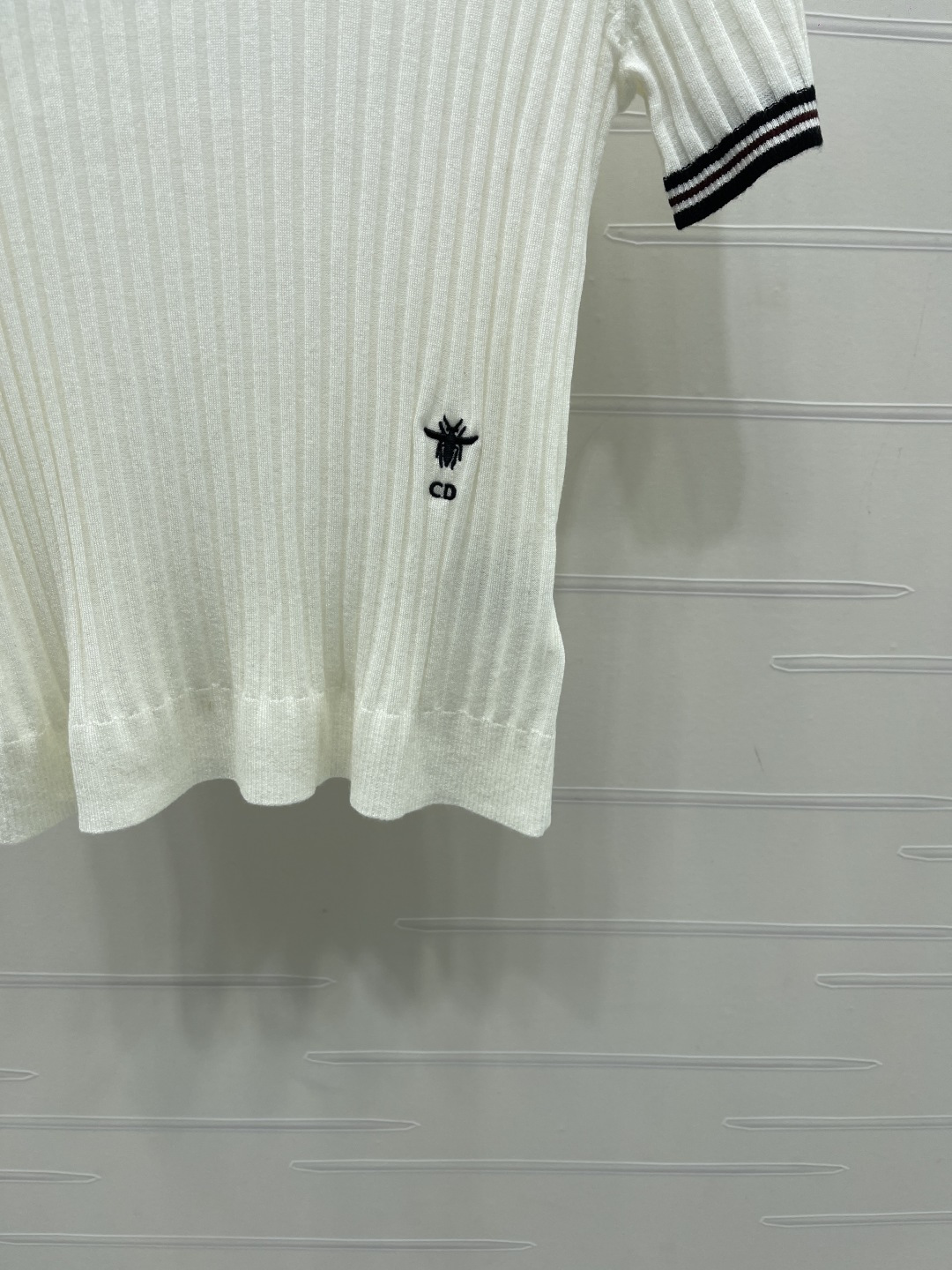 dior bee embroidered striped polo shirt