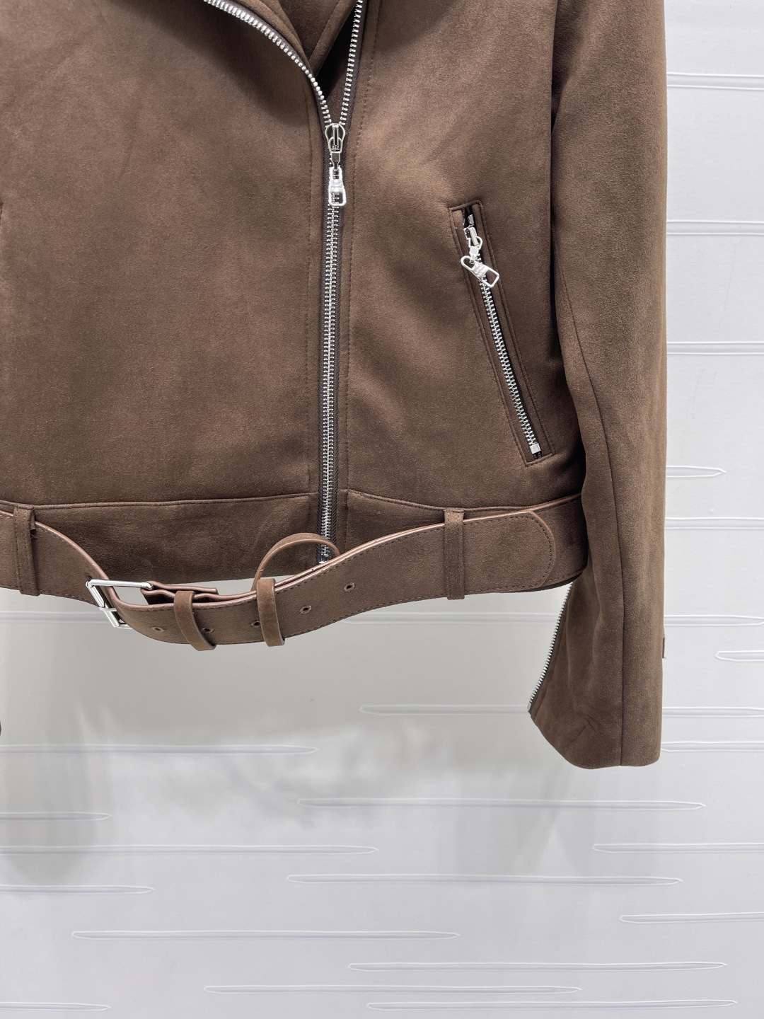 louis vuitton belted suede biker jacket
