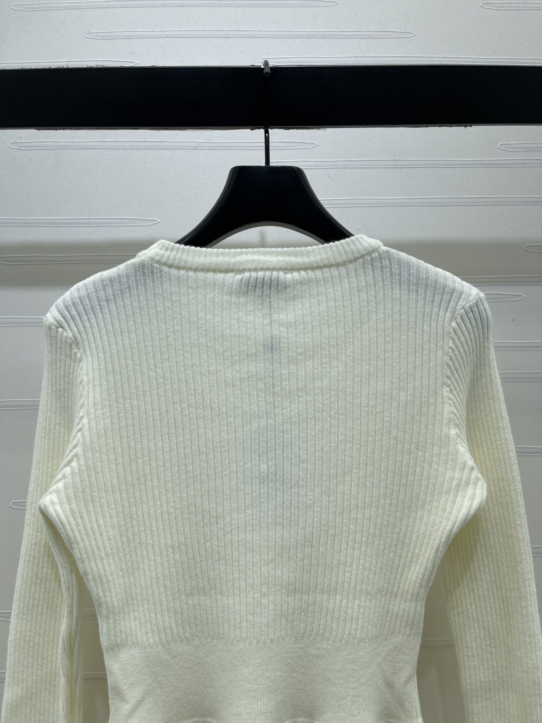 chanel logo bow button peplum knit cardigan