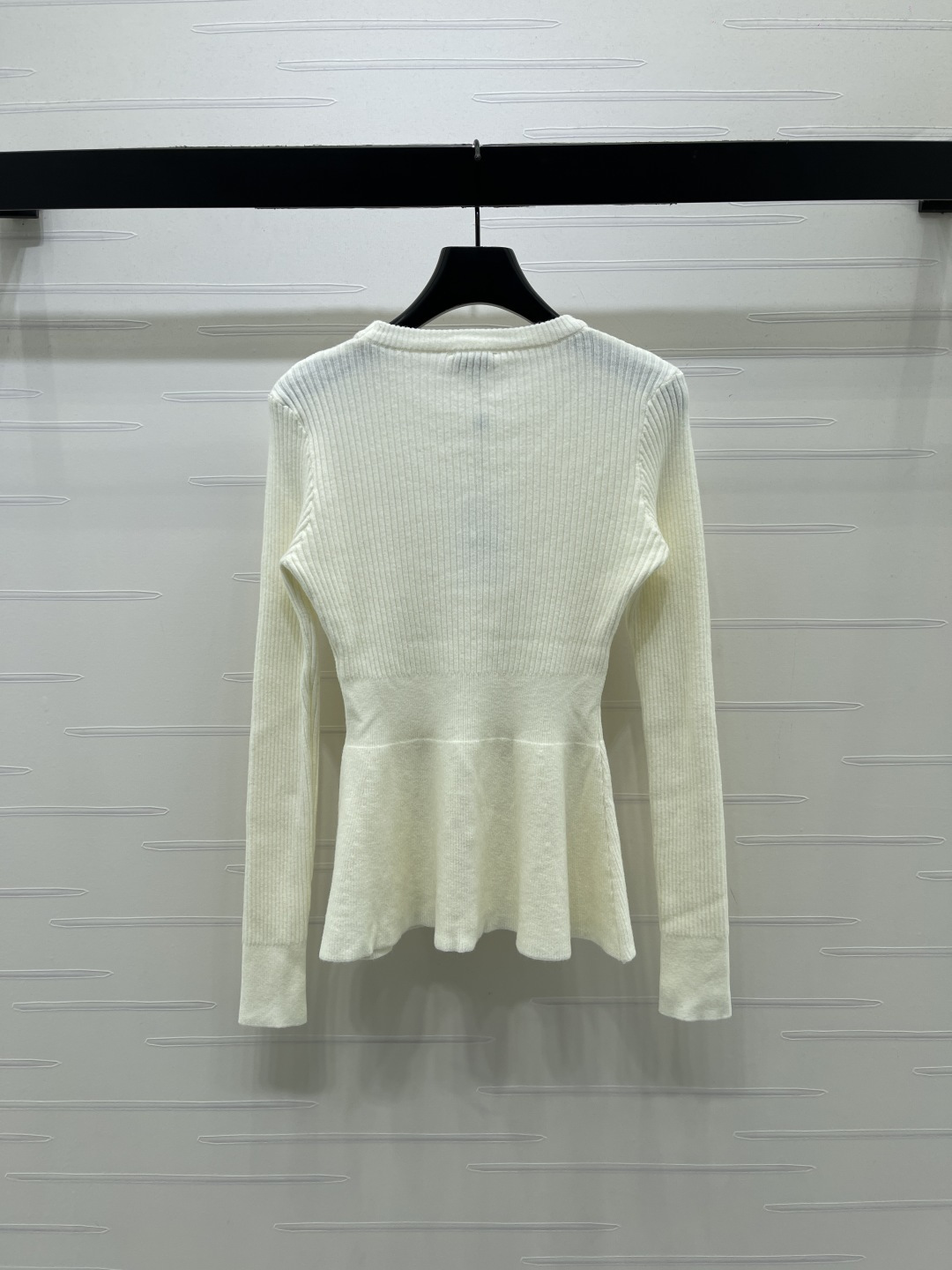 chanel logo bow button peplum knit cardigan