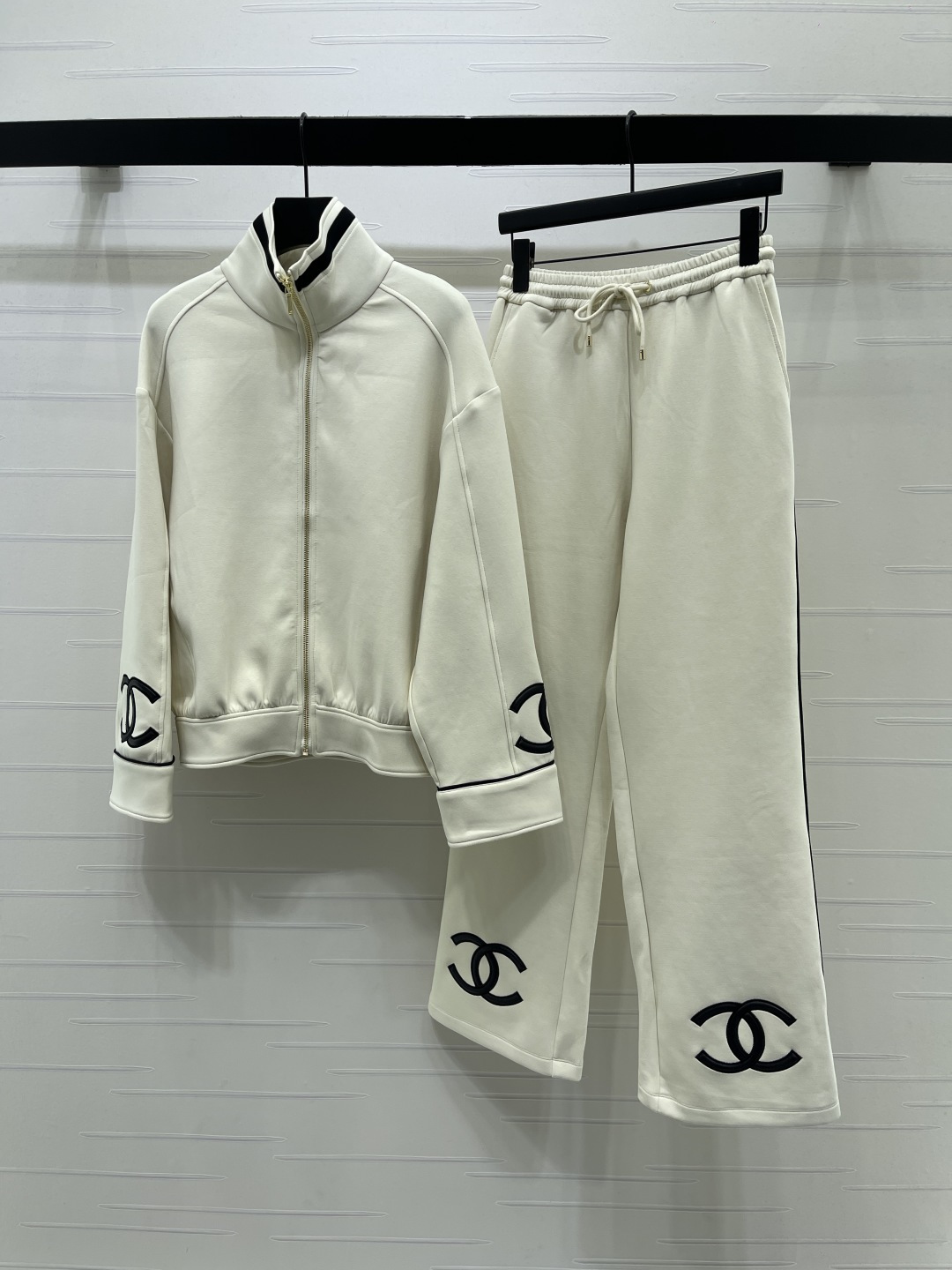 chanel double c embroidered zip jacket pants set