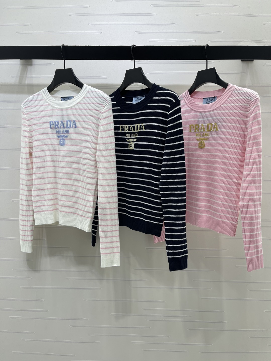 Prada Striped Logo Crew Neck Sweater