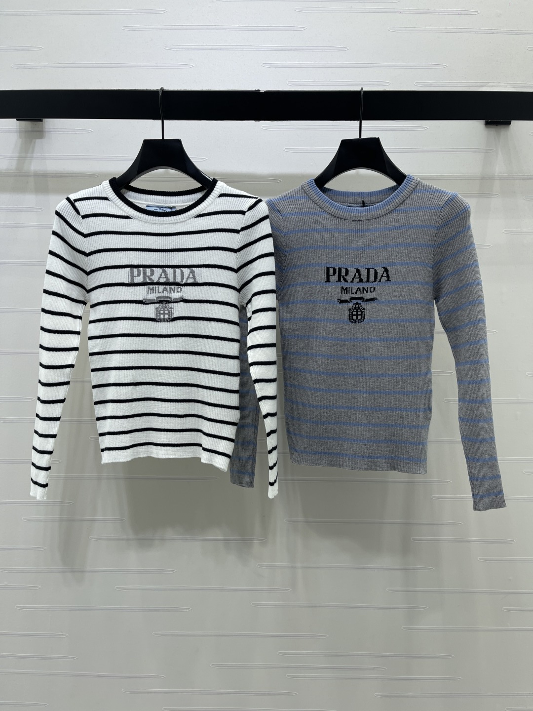 Prada Striped Logo Long Sleeve Sweater
