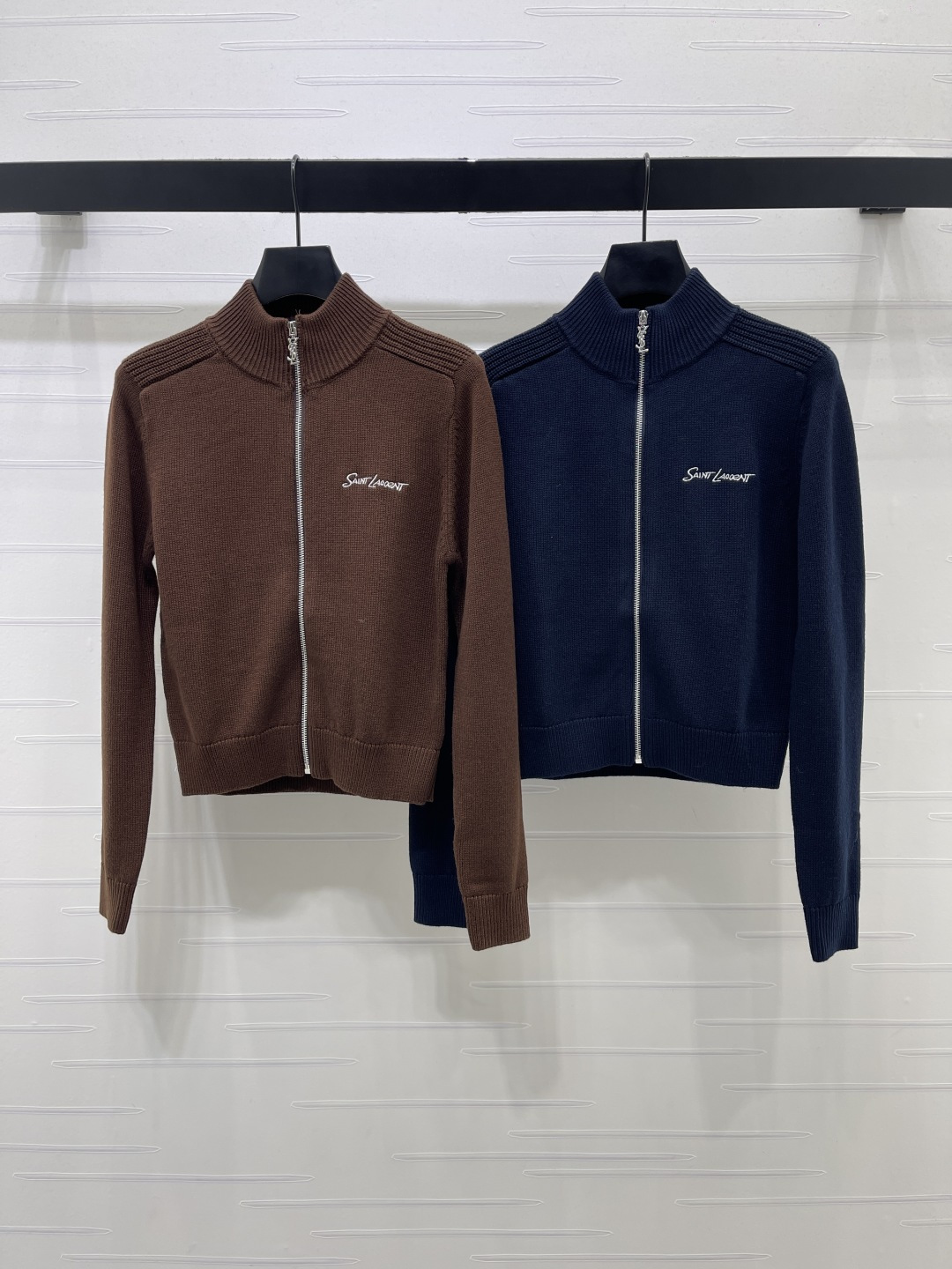 Saint Laurent Logo Zip Knit Cardigan
