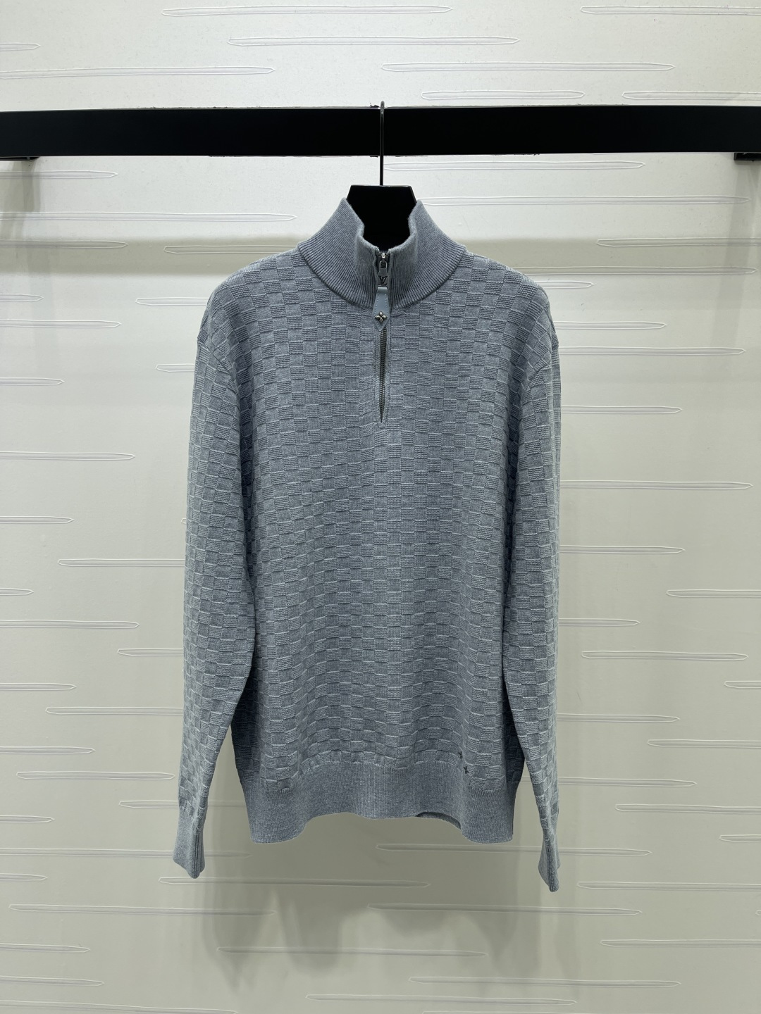 Louis Vuitton Gray Half Zip Textured Sweater