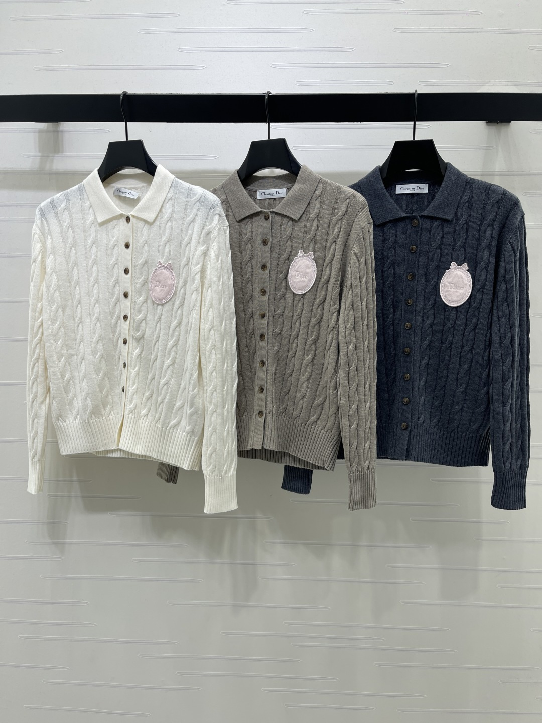 Dior Cable Pattern Polo Sweater