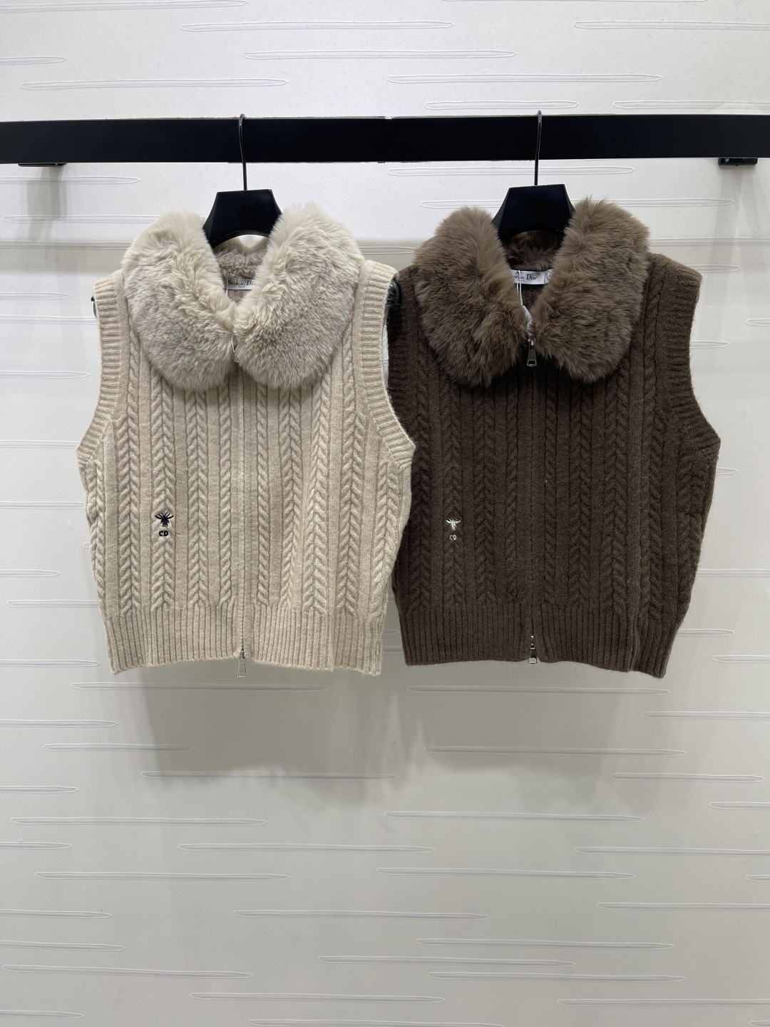 Dior Fluffy Collar Cable Pattern Vest