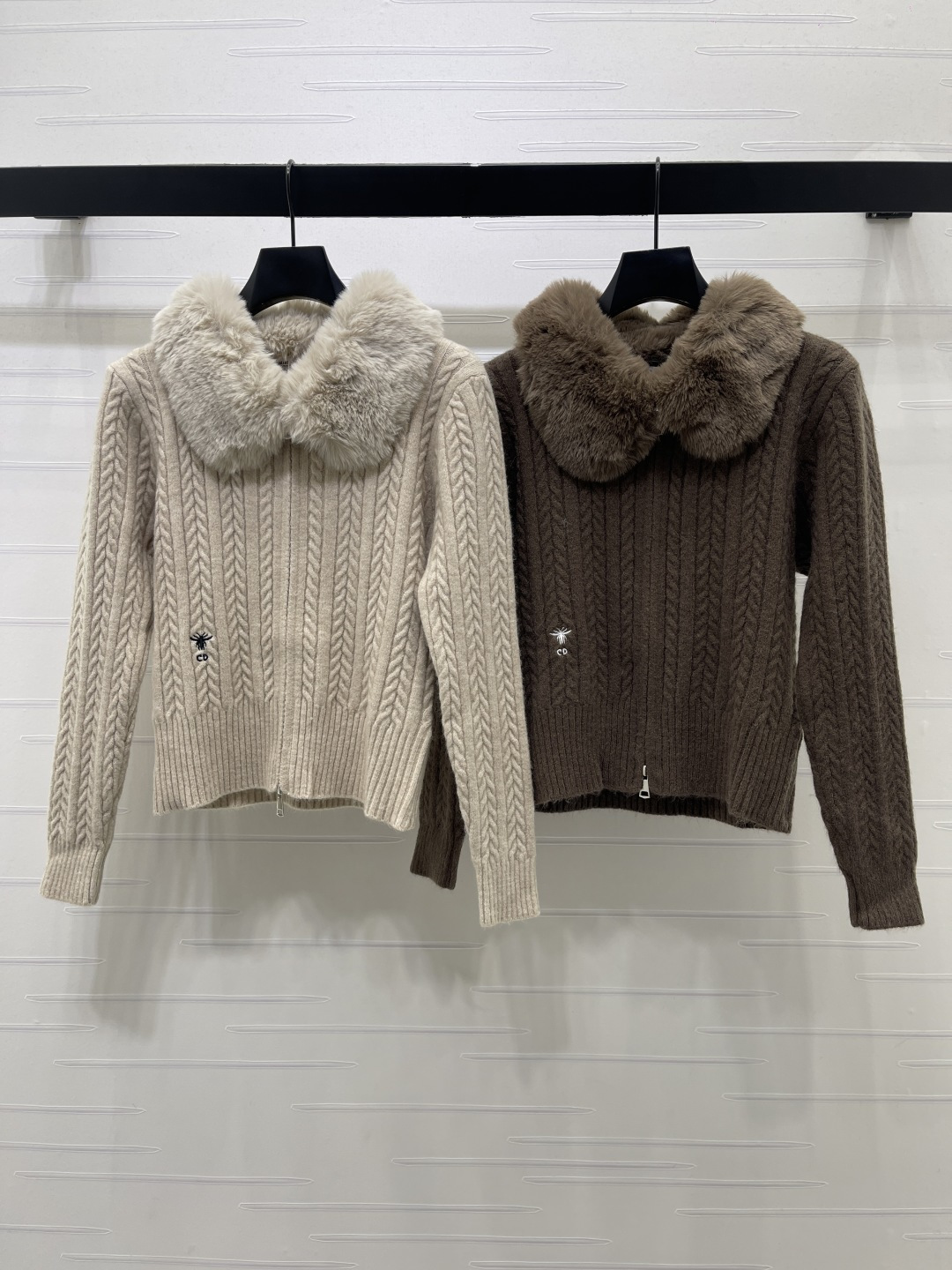 Dior Fluffy Collar Cable Pattern Cardigan
