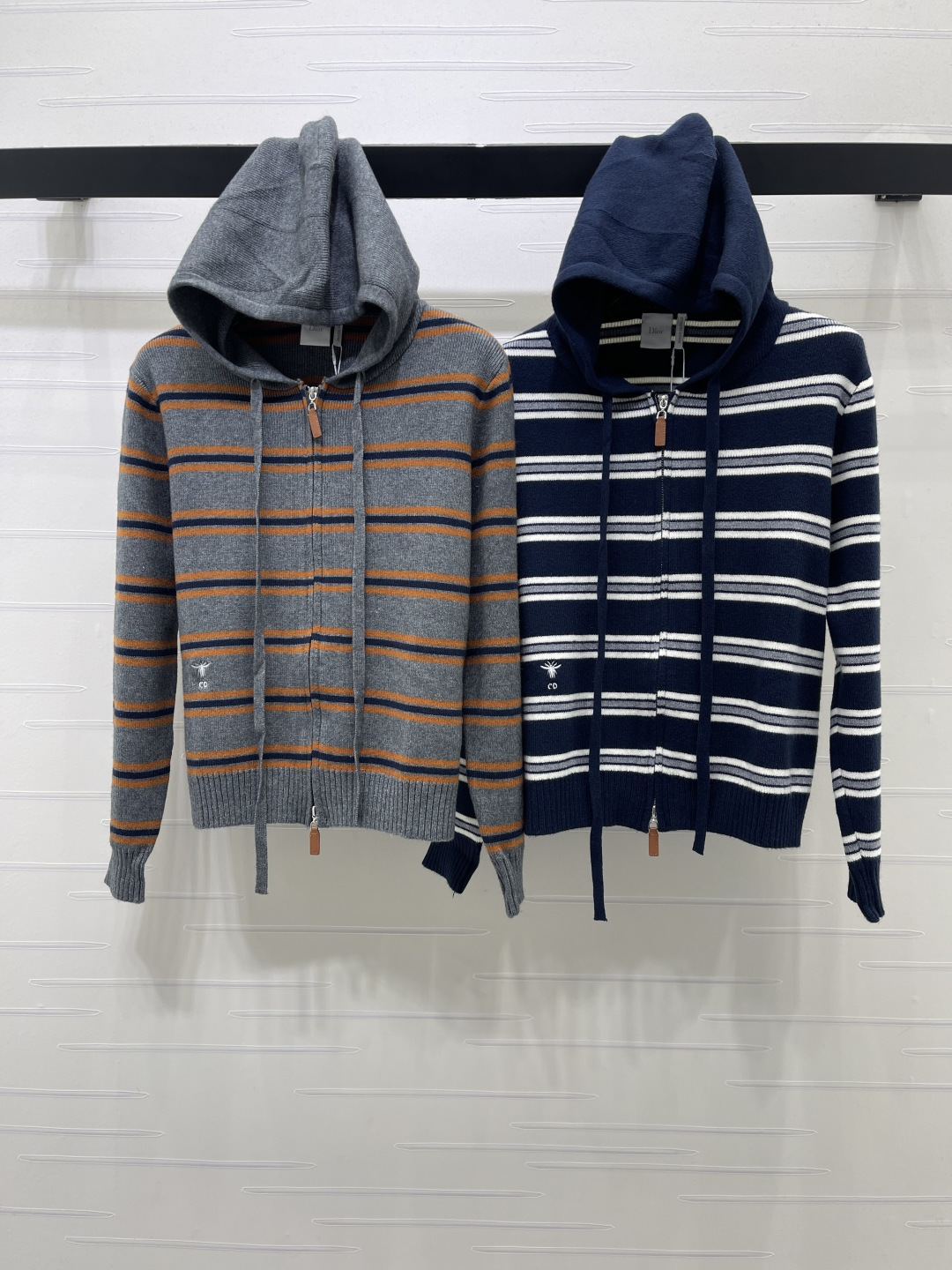 Dior Striped Zip Hooded Cardigan