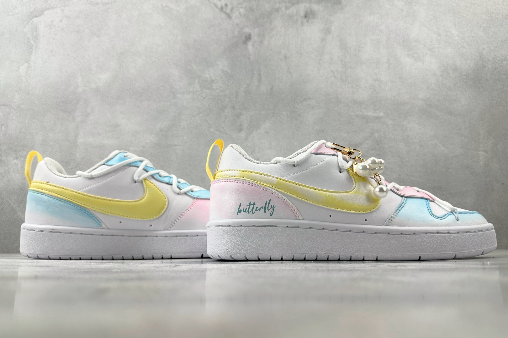 【定制球鞋】Nike Court Borough 彩虹云朵 反转鸳鸯 黄粉蓝 BQ5448-100
