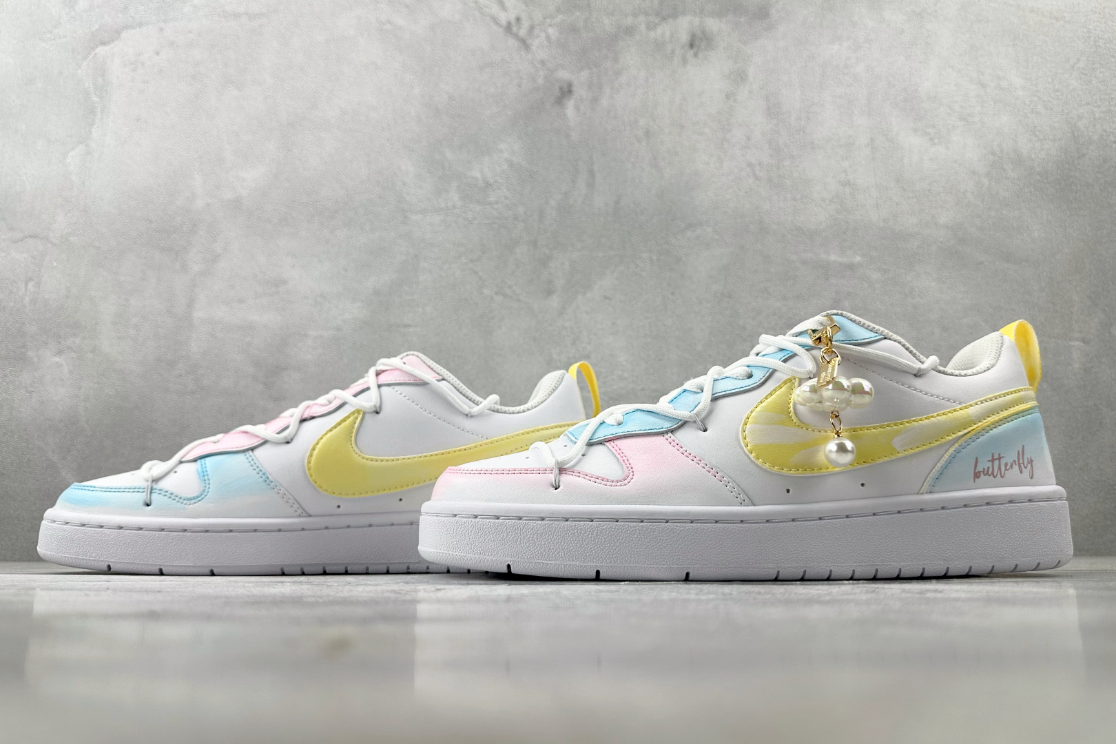 【定制球鞋】Nike Court Borough 彩虹云朵 反转鸳鸯 黄粉蓝 BQ5448-100