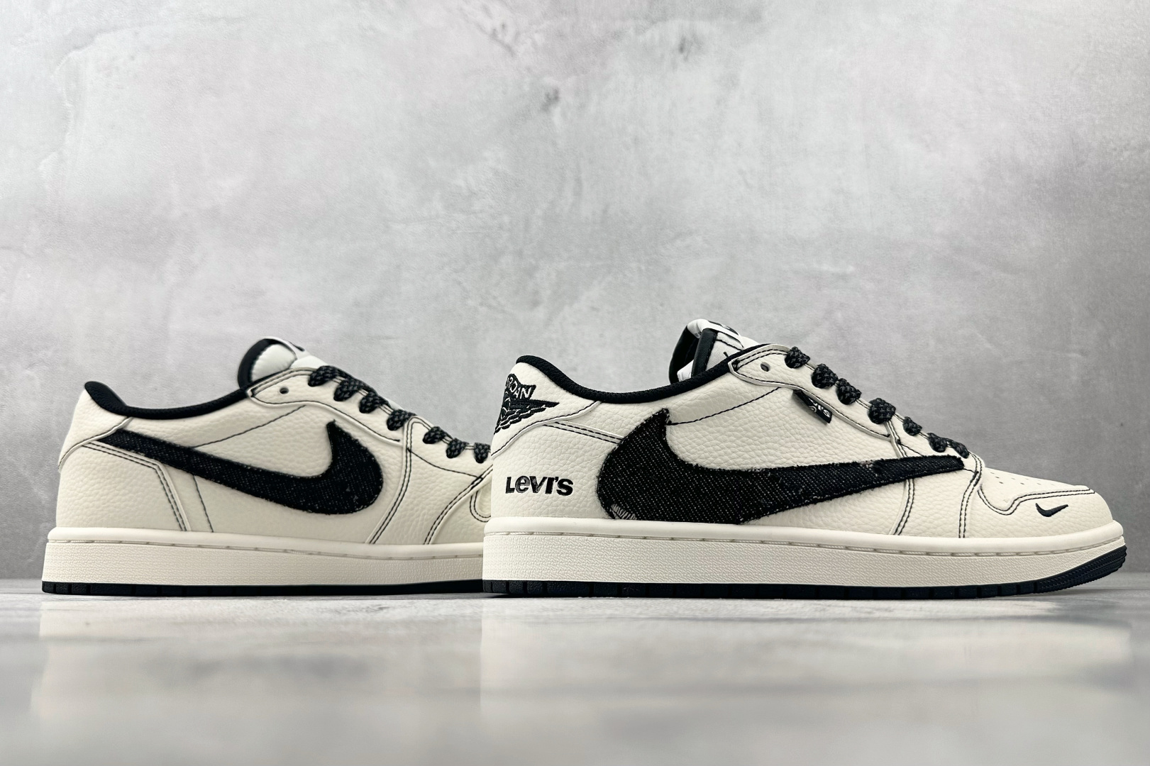 定制 Air Jordan 1 Low ow SP 倒钩 李维斯联名 米白黑 LE2436-137