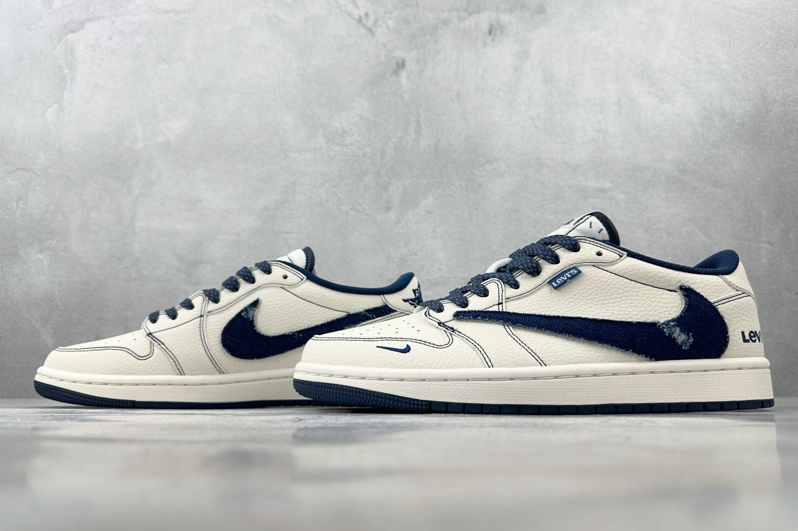 定制 Air Jordan 1 Low ow SP 倒钩 李维斯 联名 米白蓝 LE2436-136