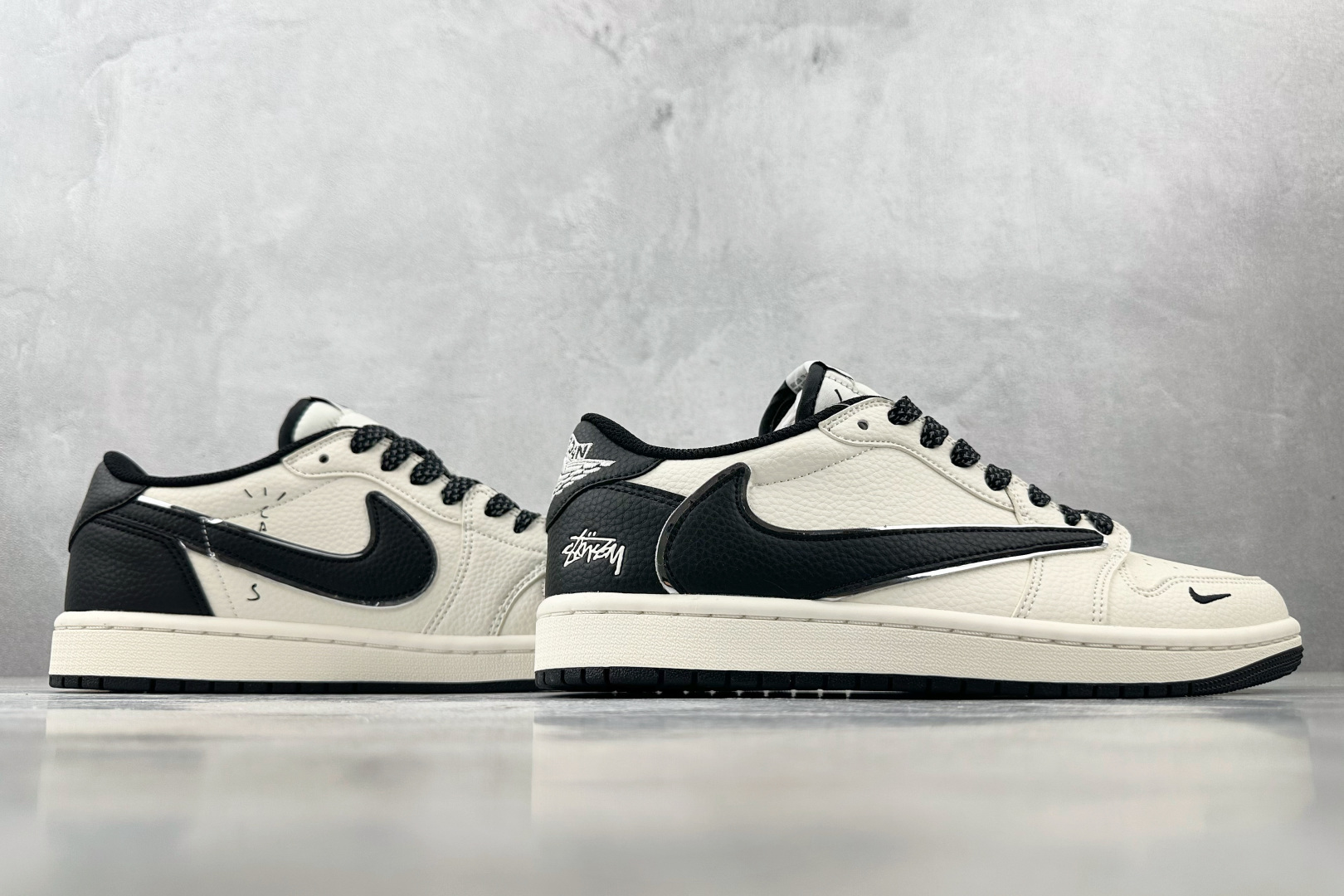 280 定制 Air Jordan 1 Low ow SP 倒钩 斯图西 联名 米白黑 ST5696-261