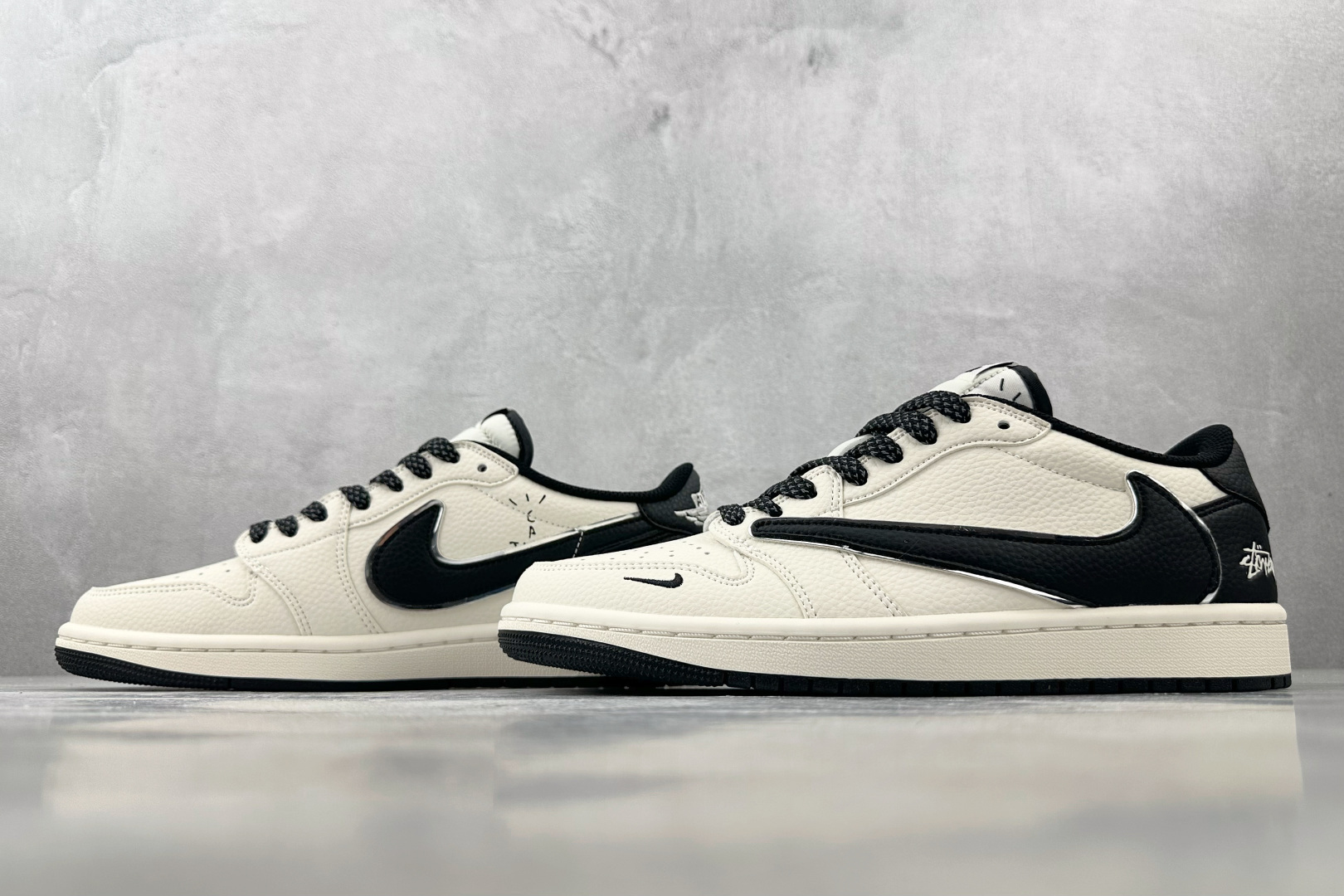 280 定制 Air Jordan 1 Low ow SP 倒钩 斯图西 联名 米白黑 ST5696-261