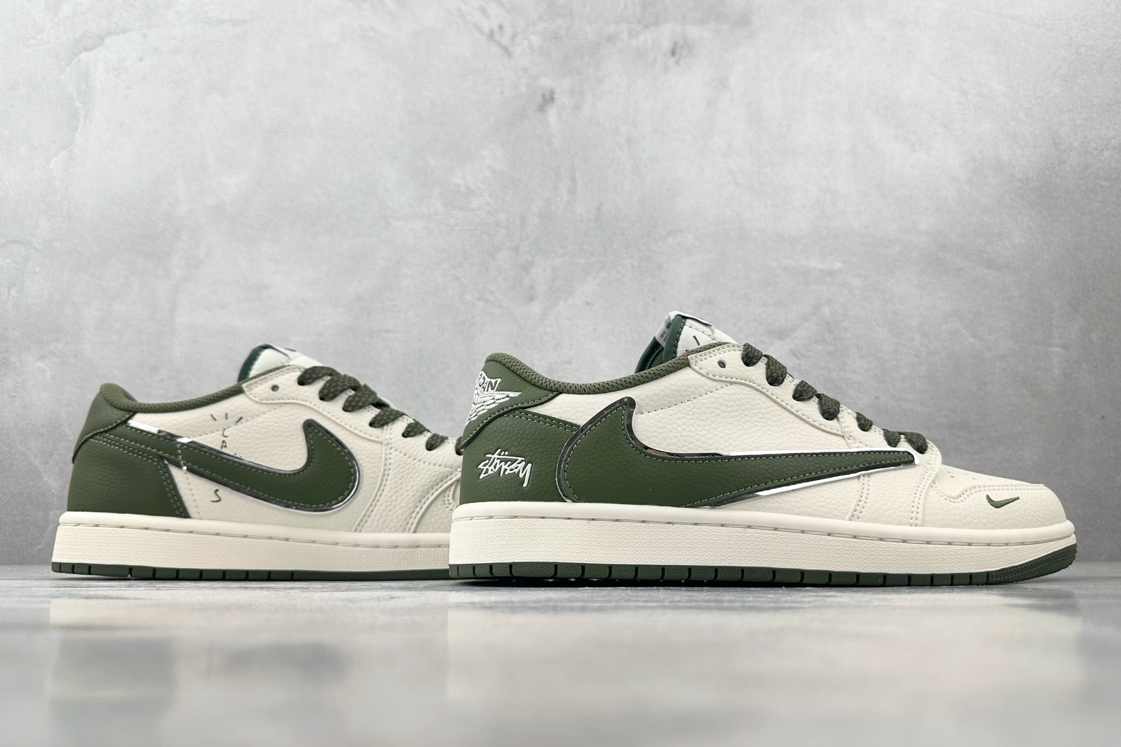 280 定制 Air Jordan 1 Low ow SP 倒钩 斯图西 联名 米白绿 ST5696-263