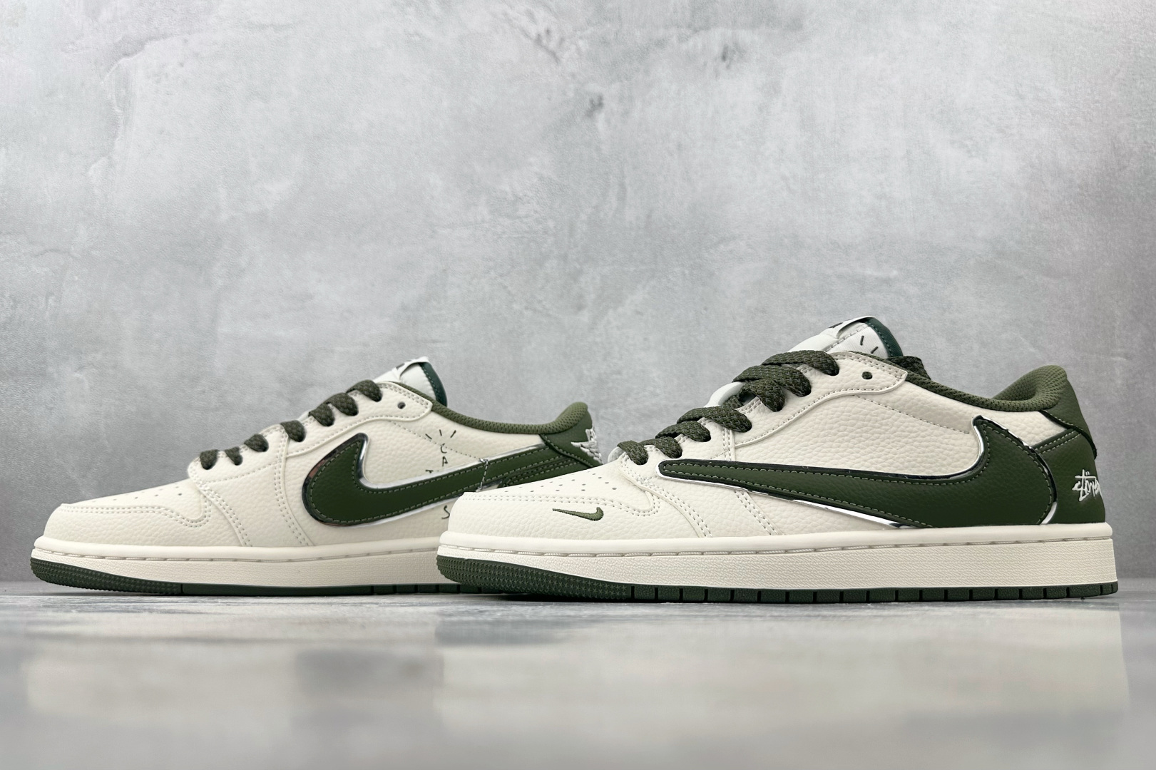 280 定制 Air Jordan 1 Low ow SP 倒钩 斯图西 联名 米白绿 ST5696-263