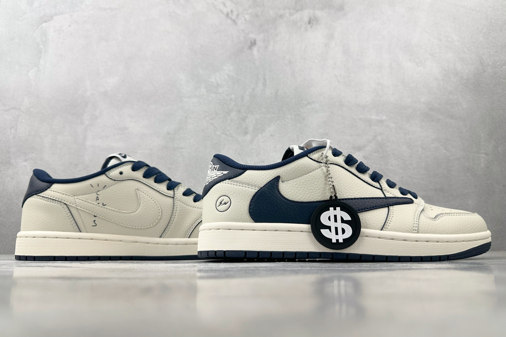 280 定制 Air Jordan 1 Low ow SP 倒钩 鬼脸 联名 米白蓝 LK1099-065