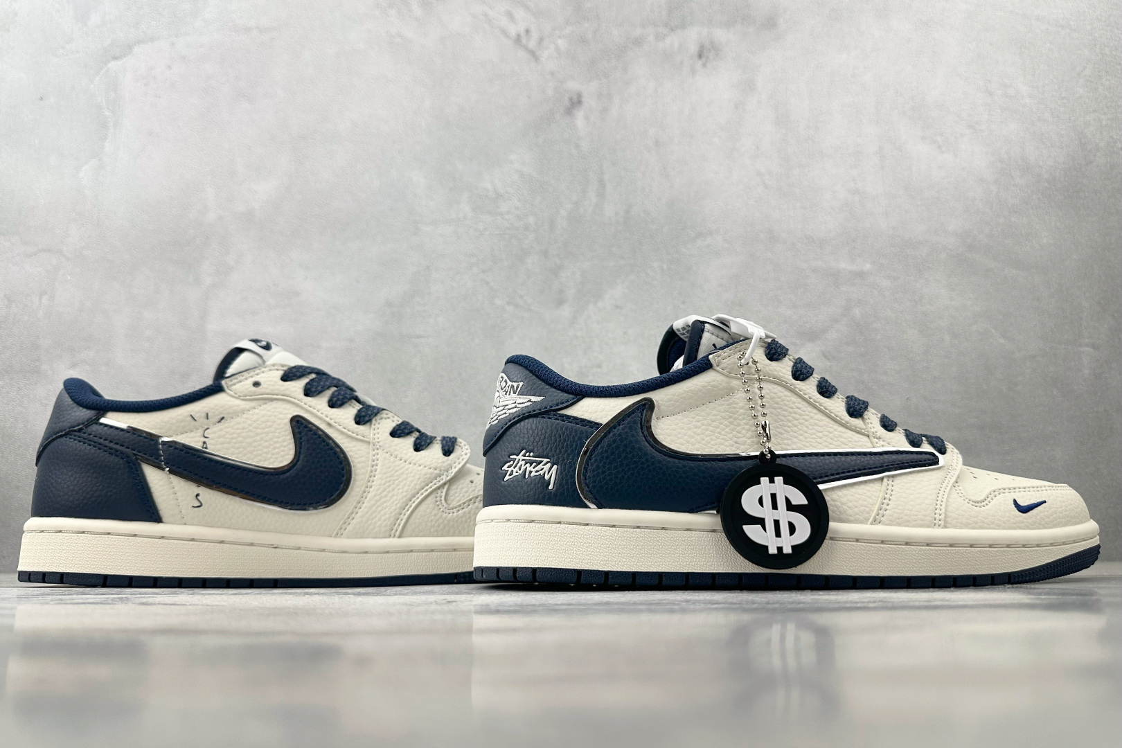 280 定制 Air Jordan 1 Low ow SP 倒钩 斯图西 联名 米白蓝 ST5696-265