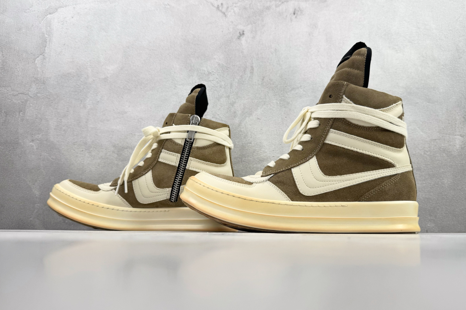 RICK OWENS/RO JUMBO LACE PADDED SNEAKS 白绿 RU02C-7811