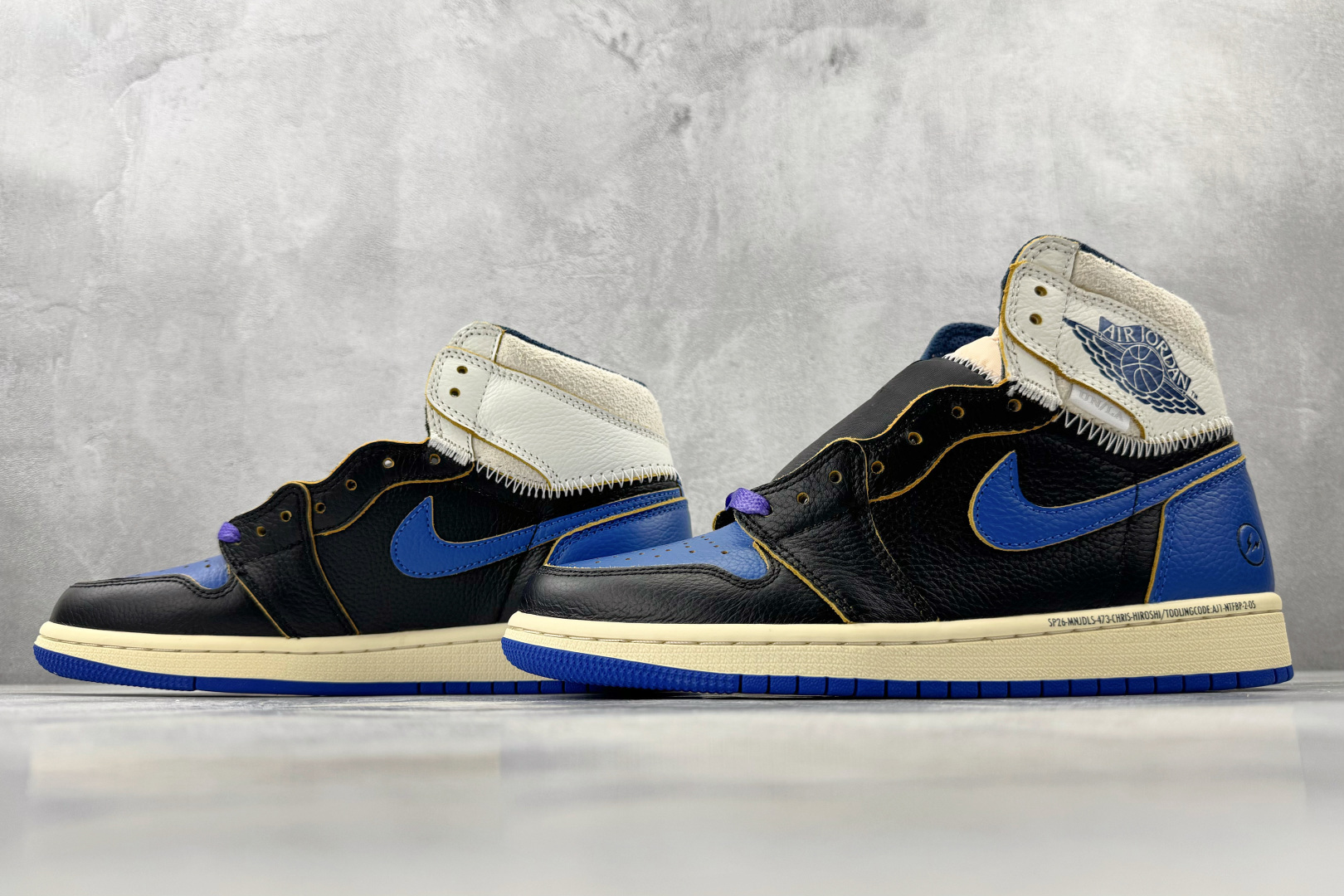 Union x Fragment Design × Jordan Air Jordan 1 High SP Royal 黑白蓝 IO7847-001 Union x Fragment Design × Jordan Air Jordan 1 High SP Royal 黑白蓝 IO7847-001