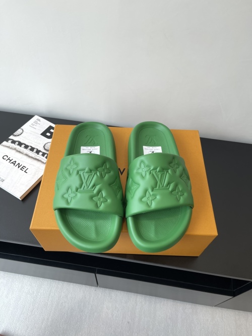Louis Vuitton Green Monogram Embossed Rubber Sandal Slides - Size 35-46 1 Louis Vuitton Green Monogram Embossed Rubber Sandal Slides - Size 35-46
