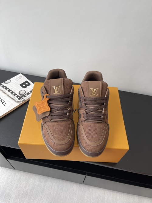 Louis Vuitton Trainer Sneaker Low Top Brown Leather Casual Shoes Unisex