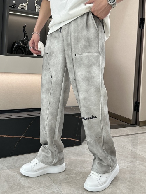 Balenciaga Men's Gray Cotton Blend Casual Pants with Elastic Waistband 1 Balenciaga Men's Gray Cotton Blend Casual Pants with Elastic Waistband