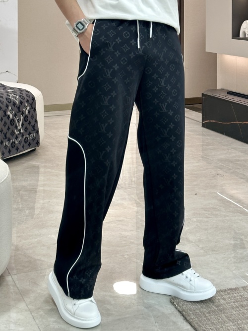 Louis Vuitton Men's Black Monogram Relaxed-Fit Lounge Pants with White Piping 1 Louis Vuitton Men's Black Monogram Relaxed-Fit Lounge Pants with White Piping
