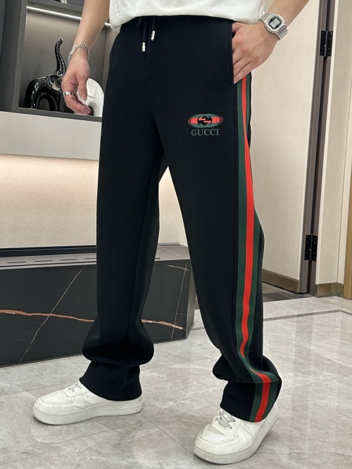 Gucci Men's Black Casual Pants with Elastic Cotton Material and Side Stripe 1 Gucci Men's Black Casual Pants with Elastic Cotton Material and Side Stripe