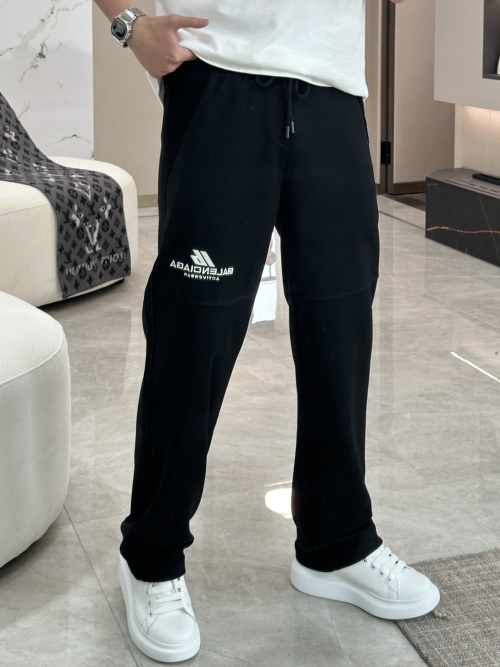 Balenciaga Men's Black Cotton Blend Logo Drawstring Casual Lounge Pants 1 Balenciaga Men's Black Cotton Blend Logo Drawstring Casual Lounge Pants