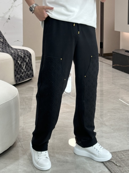Louis Vuitton Men's Black Casual Trousers with Embossed Monogram Detail