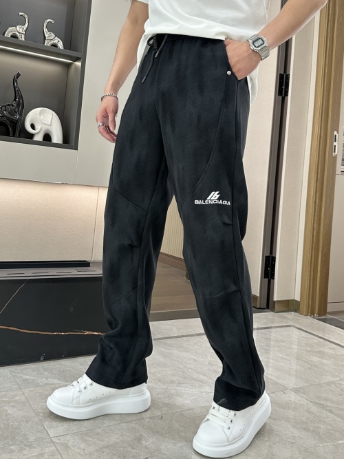 Balenciaga Men's Black Cotton Blend Casual Pants with Logo Detail - M to 3XL 1 Balenciaga Men's Black Cotton Blend Casual Pants with Logo Detail - M to 3XL