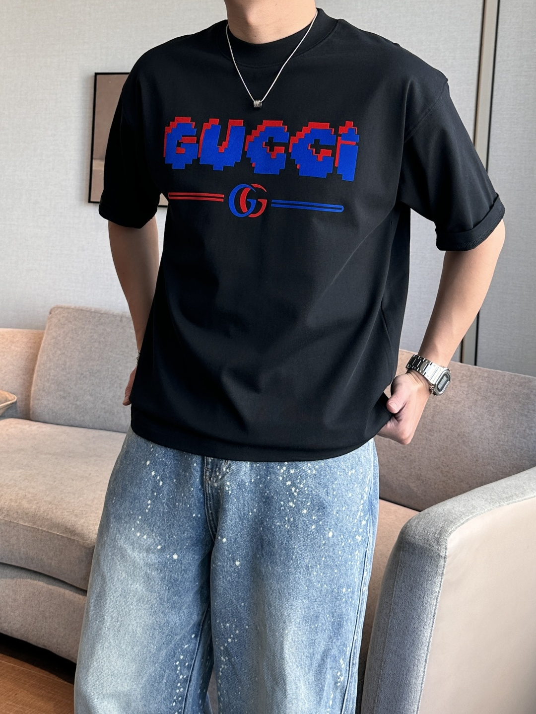 Gucc 2026春夏款/官网同步面料采用重磅纯棉精梳棉面料，OS宽松版型，上身版型超正！日常百搭，衣橱