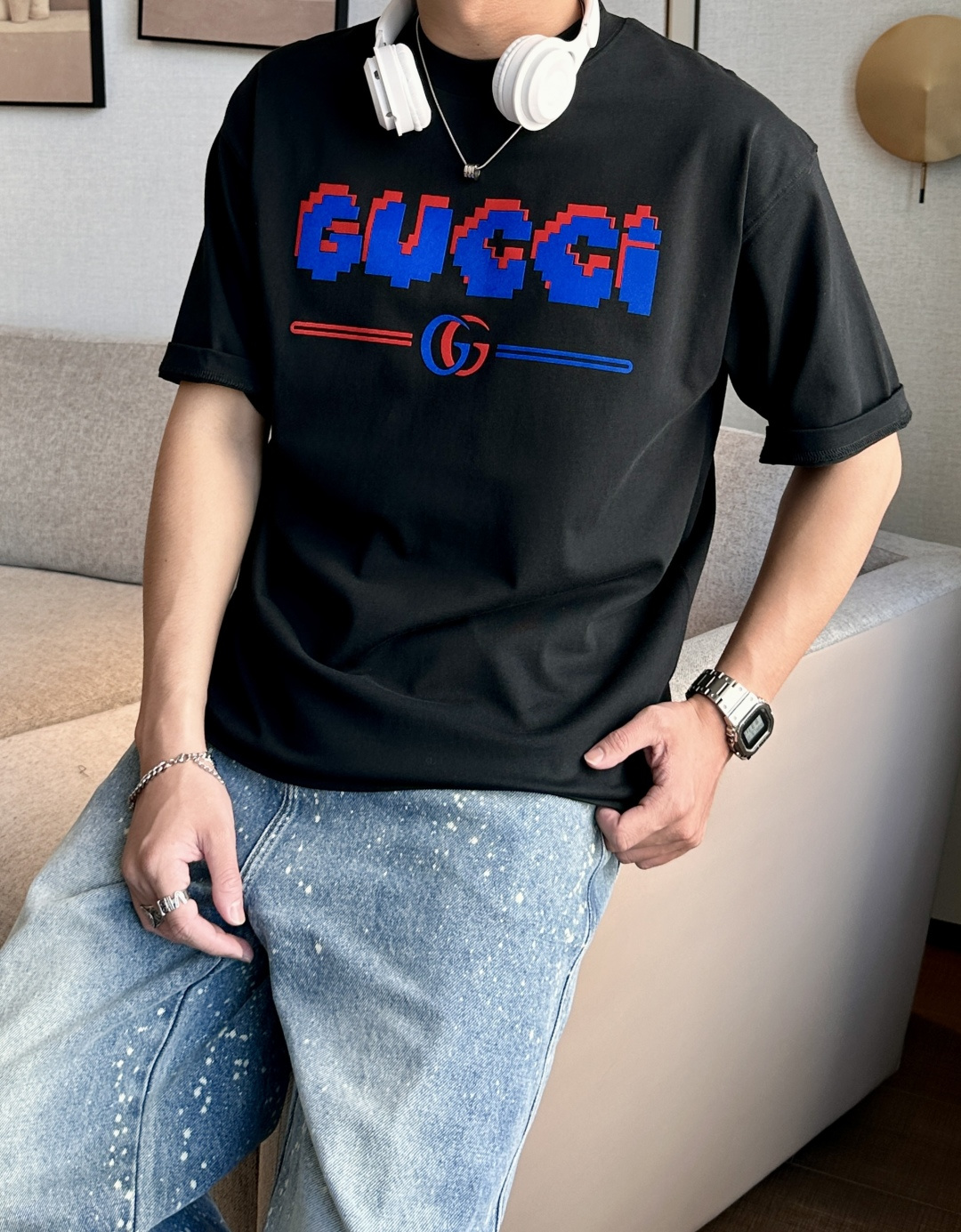 Gucc 2026春夏款/官网同步面料采用重磅纯棉精梳棉面料，OS宽松版型，上身版型超正！日常百搭，衣橱