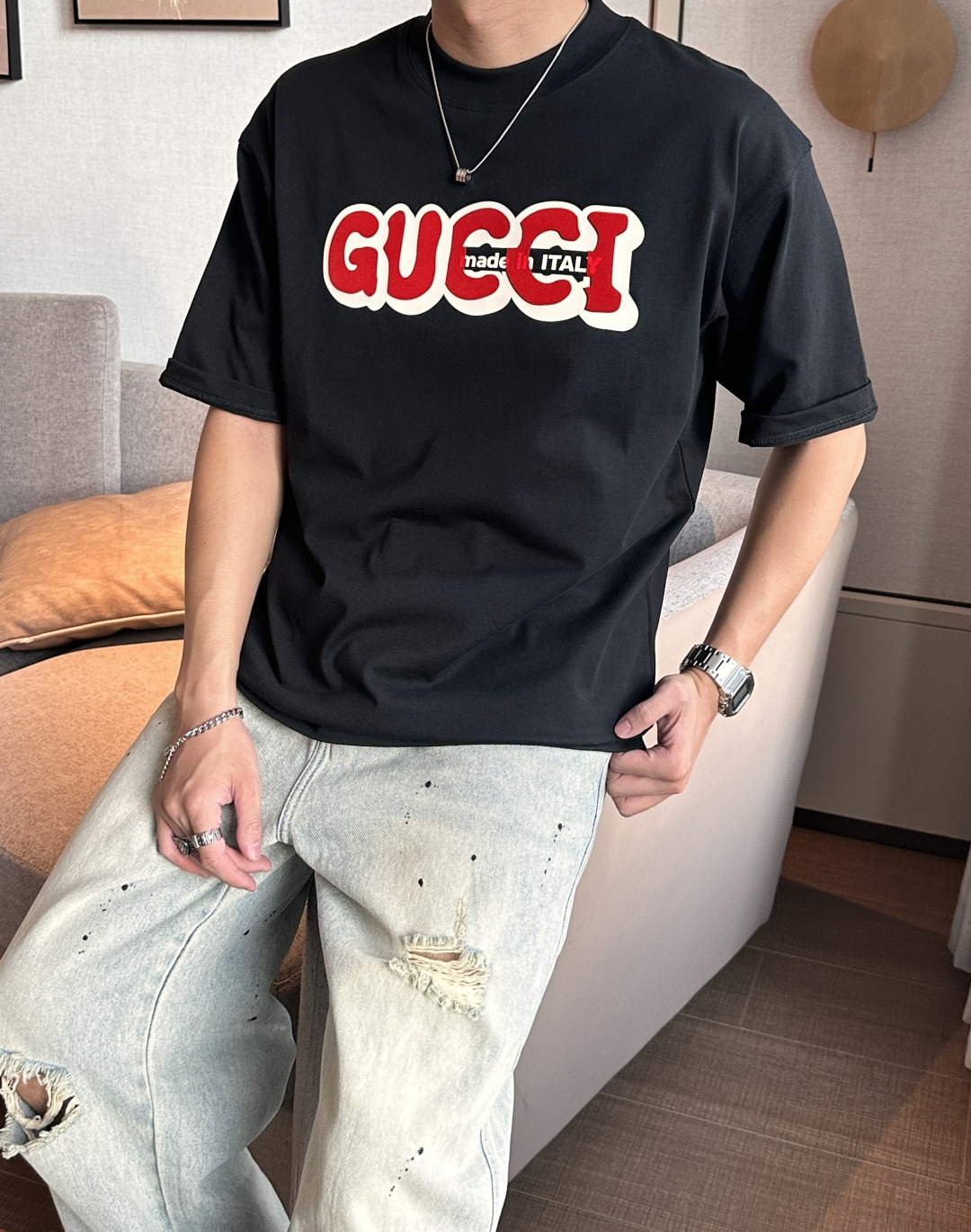 Gucc 2026春夏款/官网同步面料采用重磅纯棉精梳棉面料，OS宽松版型，上身版型超正！日常百搭，衣橱