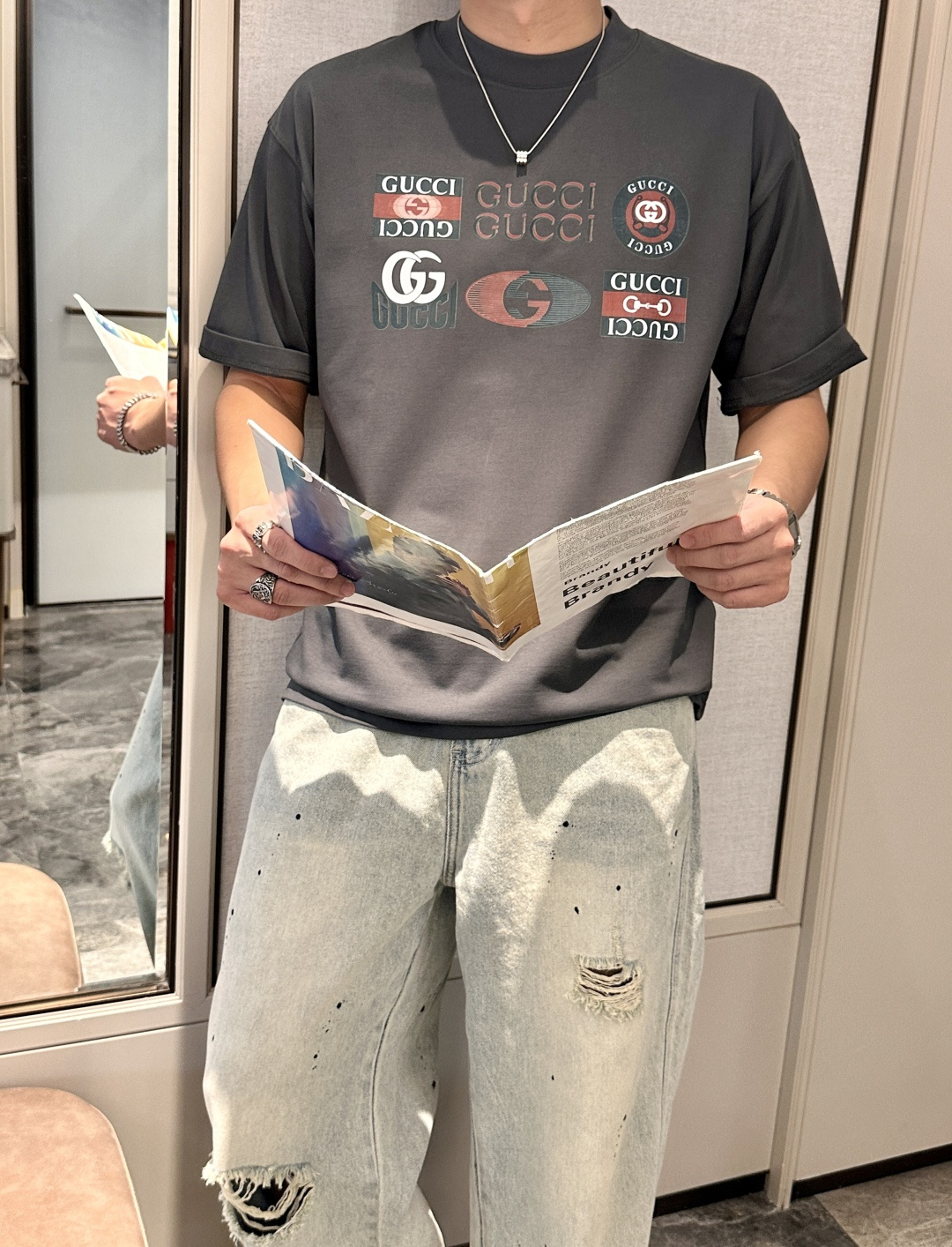 Gucc 2026春夏款/官网同步面料采用重磅纯棉精梳棉面料，OS宽松版型，上身版型超正！日常百搭，衣橱