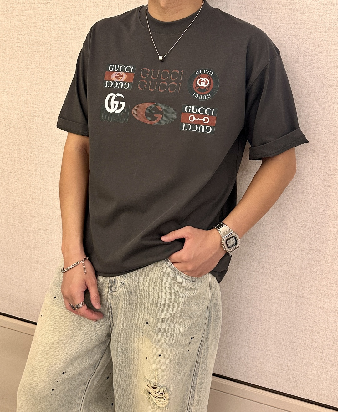 Gucc 2026春夏款/官网同步面料采用重磅纯棉精梳棉面料，OS宽松版型，上身版型超正！日常百搭，衣橱