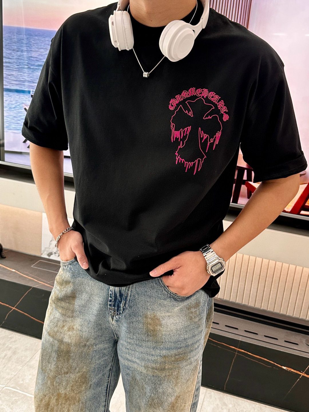 克罗心 2026春夏款/官网同步面料采用重磅纯棉精梳棉面料，OS宽松版型，上身版型超正！日常百搭，衣橱必