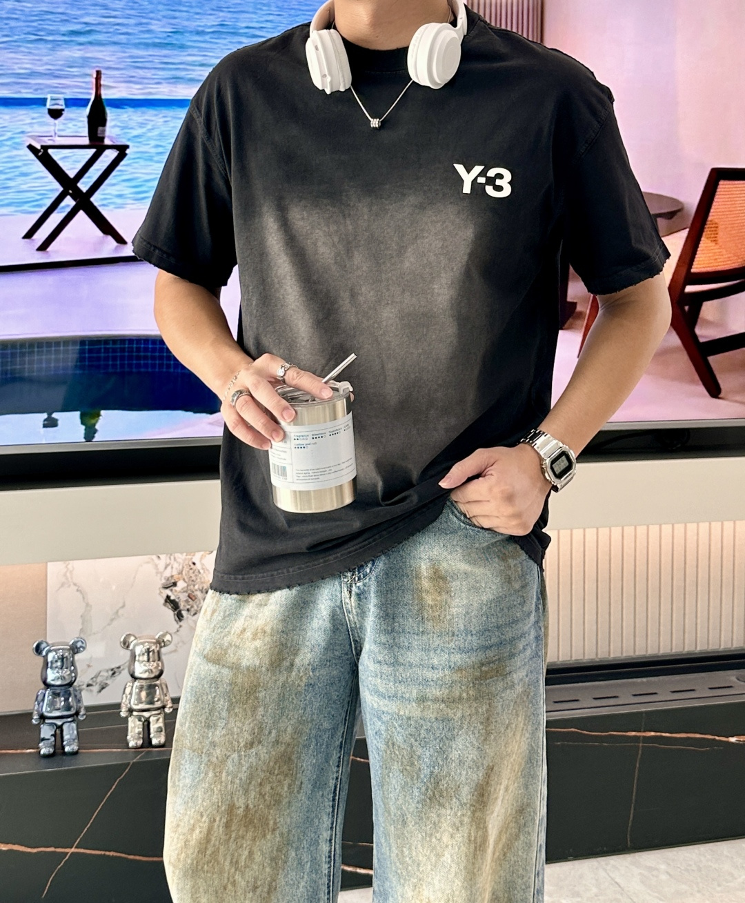  
 Y-3 2025春夏新款首发专柜最新款短袖圆领T恤 高端订制 设计前卫时尚！品牌logo重工艺设计