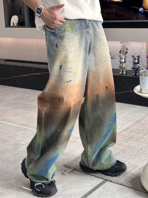 Loewe Colorful Ink Wash Denim Jeans | Artistic Streetwear, Comfortable Fit 1 Loewe Colorful Ink Wash Denim Jeans | Artistic Streetwear, Comfortable Fit